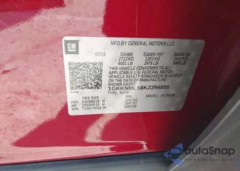 2019 GMC Acadia Slt-1 from USA, damaged, VIN 1GKKNMLS8KZ296855